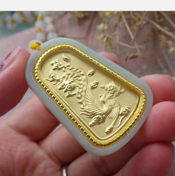 Certified 24K Yellow Gold Filled Hetian Nephrite Natural Jade Phoenix. - Picture 3 of 6